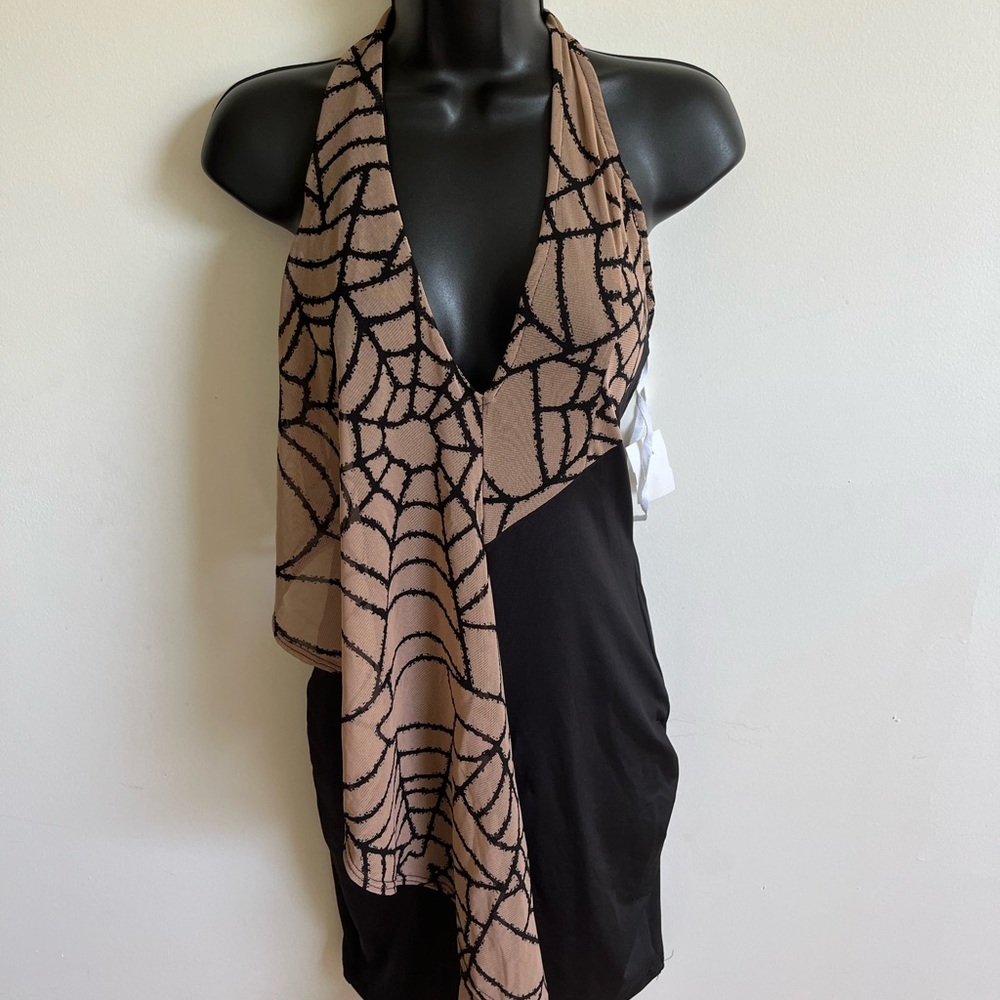 Ruffle Mesh Print Mini Dress
